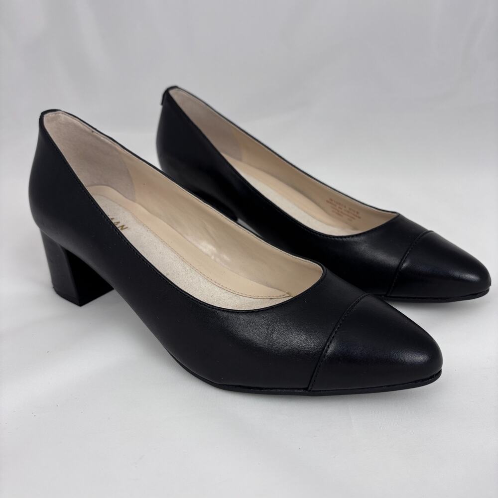 Cole Haan Go-To Women 6.5B Pump Black Leather Waterproof Cap-Toe Block Heel